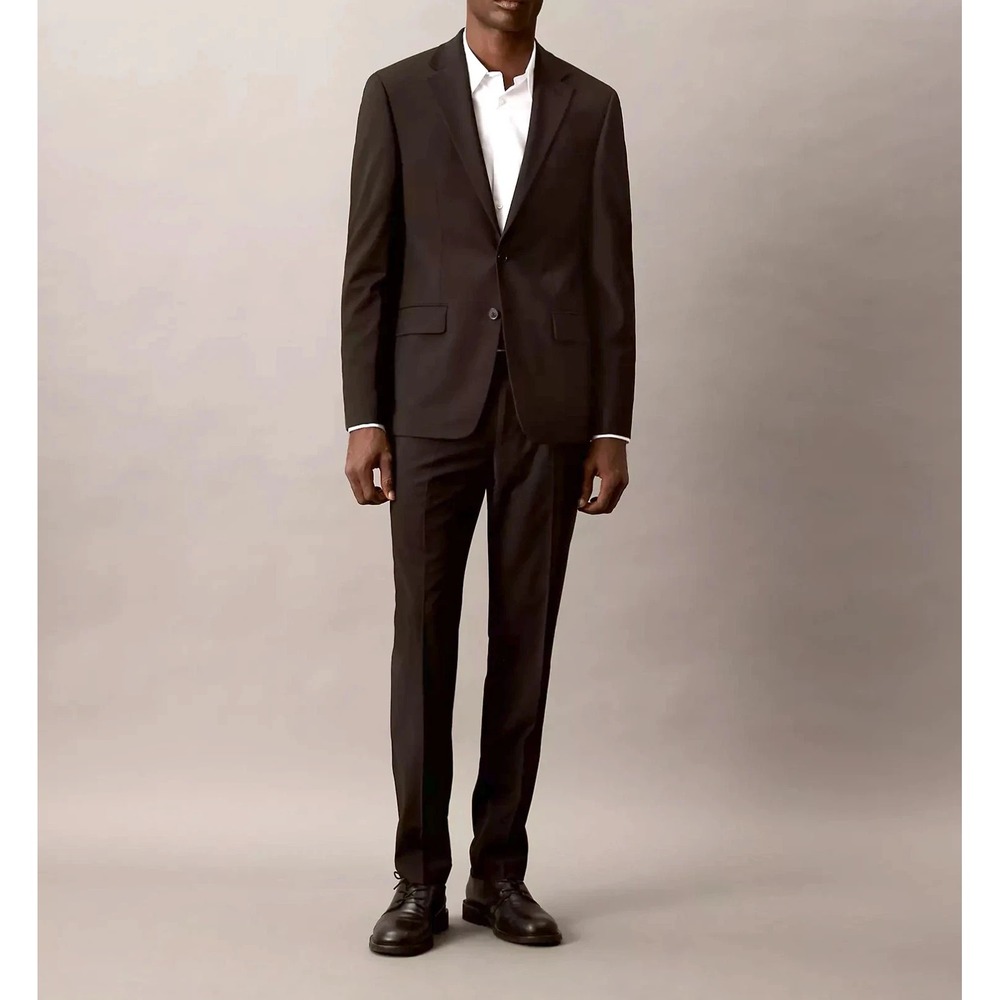 Calvin Klein Suit Mens Slim fit 2-pc Jacket 44S Pants 34W 30L Black Solid Wool